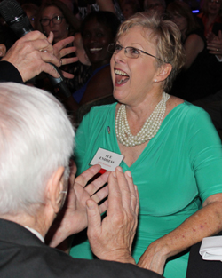 Sue Endress reacts as she is named 2015 SCV Woman of the Year. Photo by Michele E. Buttelman.