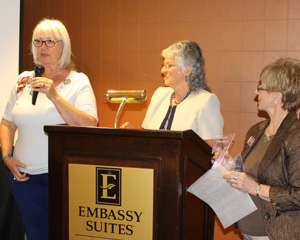 Left to right, Karen Malack-Whiteley, Zonta Club of SCV President, Pat Willett, chairwoman of the Zontian of the Year Committee and Phyllis Walker announce the 2014-2015 Zontian of the Year. Photo by Michele E. Buttelman.