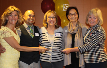 Left to right, Sharon Rodriguez, Philip Solomon of Samuel Dixon Family Health Centers, Linda Davies of Domestic Violence Center of SCV, Diane Bartley of American Association of University Women and Suzanne Alziebler.