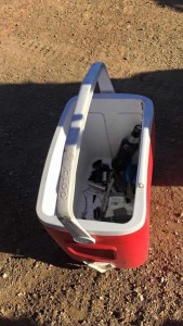 Ice chest that was found above where the body was found, and is believed to have belonged to him. Photo courtesy of Jared Yochim.