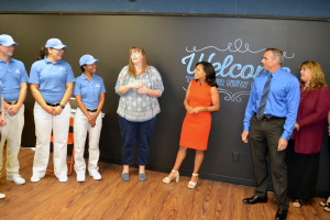 Beth Holsen thanks the Helpful Honda team while staff look on.