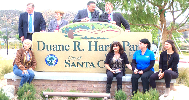 The Santa Clarita City Council and community members held a dedication event for the renaming of River Village Park to Duane R. Harte Park at River Village on Monday afternoon.