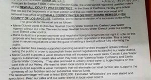 Two Newhall County Water District board members are now facing a recall effort, apparently a retaliatory move due to the water district’s recent merger discussion with the Castaic Lake Water Agency