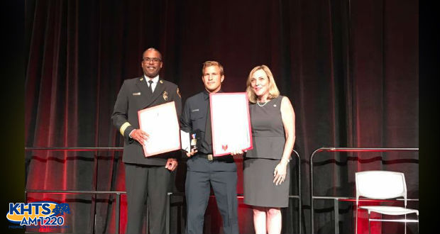 During its annual Medal of Valor award ceremony Wednesday in Pasadena, the Los Angeles County Fire Department honored Connor Bauman for his courage and bravery in saving the life of an Iron Canyon Road resident who lost almost everything in last summer’s Sand Fire.