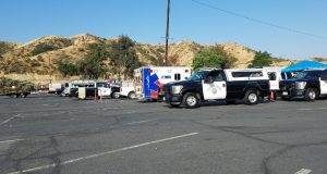 California Highway Patrol officers are conducting their regular vehicle inspections at Saugus Speedway on Thursday, May 11