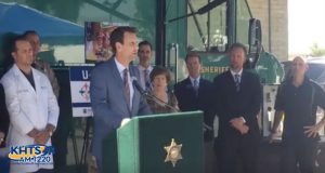 Santa Clarita Mayor Cameron Smyth address the community at Wednesday's press conference.