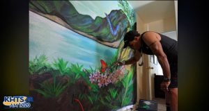 A mural, which adorns the wall facing the shelter’s kitchen, was completed June 25 by Williams, after the project was commissioned by Logix Federal Credit Union.
