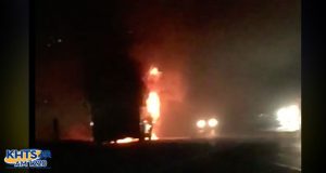No students were hospitalized or seriously injured after a Golden Valley High team bus caught fire on the side of the road, fire officials said Monday night.