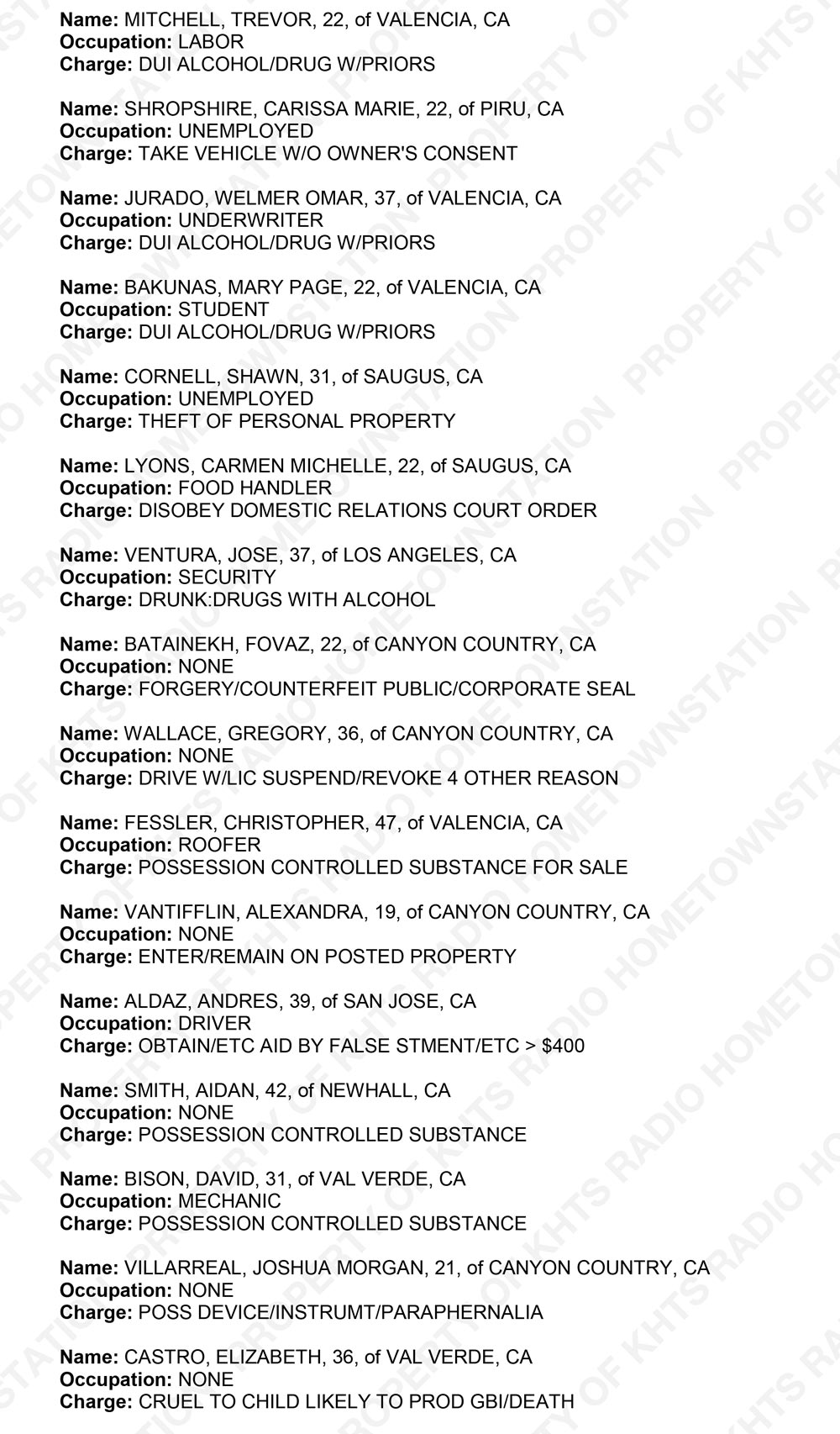 KHTS Santa Clarita Crime Report - Sheriff_2017-12-29
