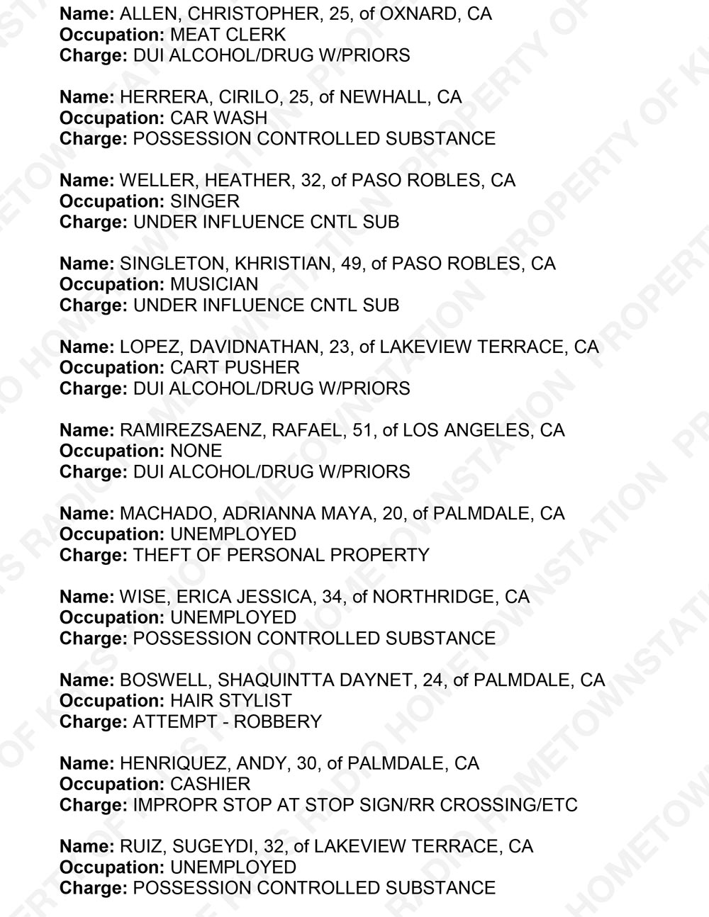 KHTS Santa Clarita Crime Report - Sheriff_2018-01-04