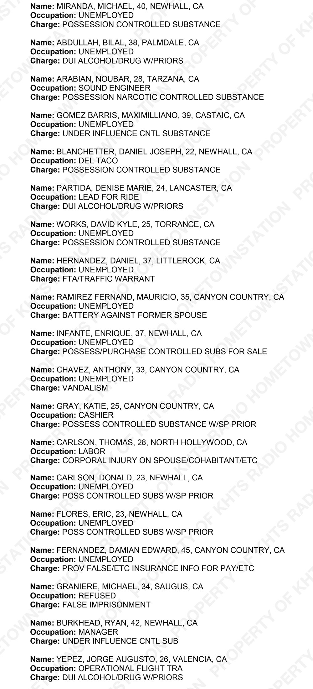 Santa Clarita crime report, santa clarita arrest report for 01/26/2018