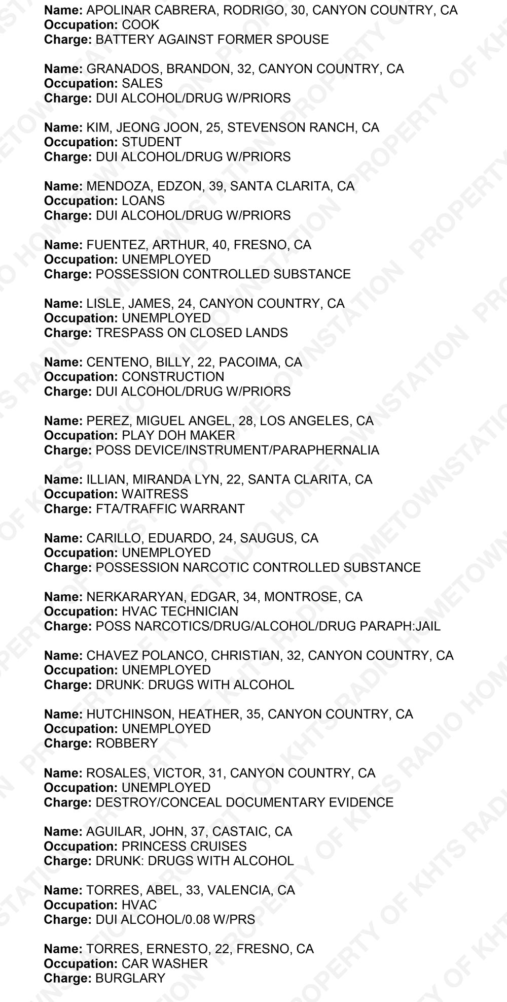 Santa clarita crime, santa clarita arrests, santa clarita crime reports for 01/27/2018