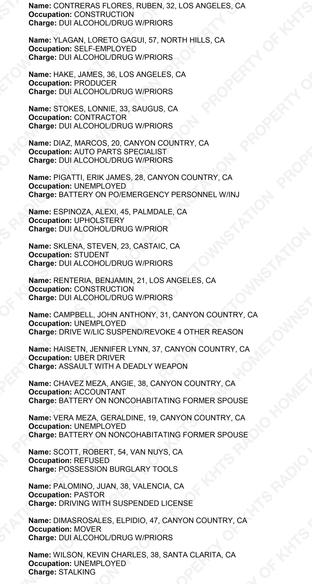 Santa Clarita crime, santa clarita arrests, santa clarita bookings 01/28/2018