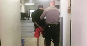 A picture of Greenberg being booked at the Santa Clarita Valley Sheriff's Station.