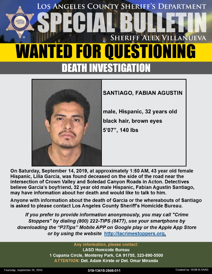 Santaigo's bulletin from LASD