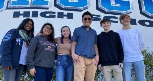 Pictured from left to right: Joanna George (11th), Francesca Perez (12th), Kairi Garton (11th), Julius Castillo (11th), Anthony Mercado (9th), Jason Treanor (11th). Photo courtesy of Saugus Band.