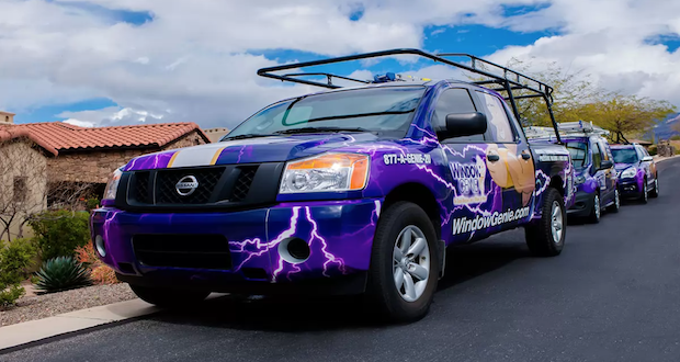 Window Genie Purple Pickup Work Truck With Lightningbolts