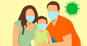 Family with masks on