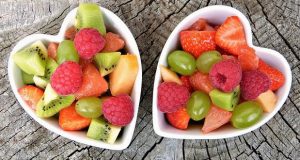 fruit in heart shaped bowls
