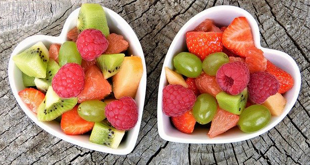 fruit in heart shaped bowls