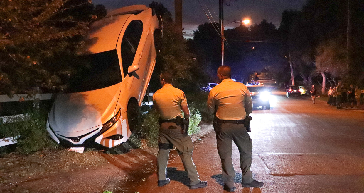 Single Car Collision Results In Vehicle Suspended In Mid-Air, No Injuries Reported