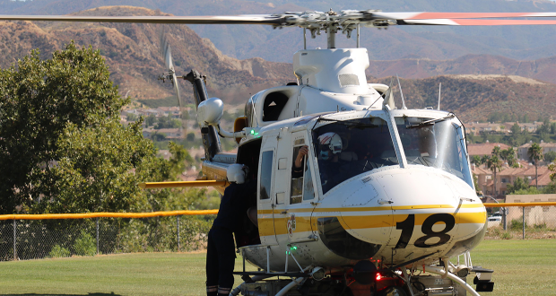 L.A. County Fire Department landed on the field at Canyon Country Park.