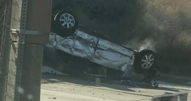 The vehicle on its roof.