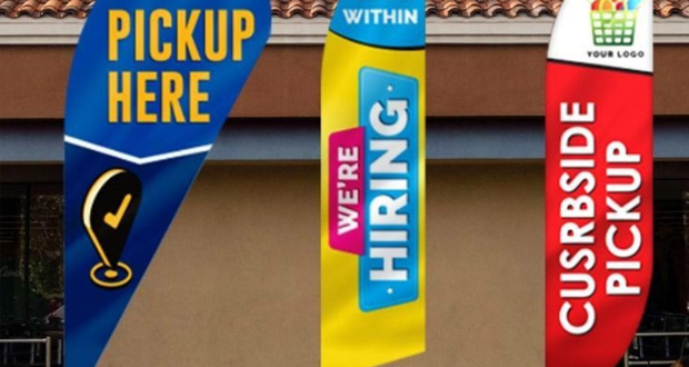Image of flag banners outside store