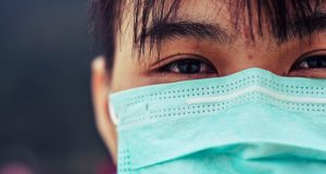 Woman wearing covid mask