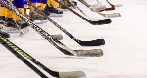 Hockey sticks on the ice