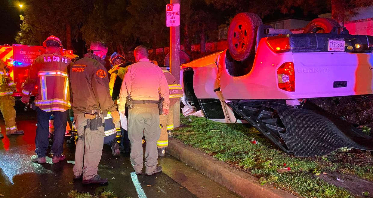 Car Flipped After Newhall Ranch Road Crash