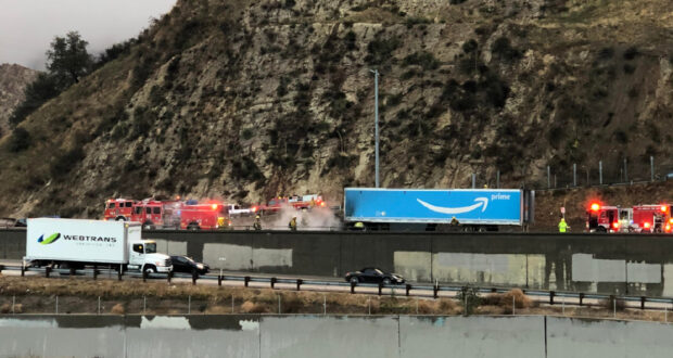 Amazon Big Rig Fire Slows 5 Freeway Traffic, Prompts SigAlert In Santa ...